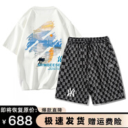 ARNTARE官方潮牌短袖套裝男夏季休閑寬松情侶運(yùn)動(dòng)套裝短袖男短褲男兩件套 白色短袖+黑色短褲（NE11） L（建議125-140斤）
