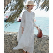 可然樸簡(jiǎn)【山遙】塵世中的寧靜 100支加捻天絲苧麻 白色連衣裙中長(cháng)款有襯 縞羽白-有襯 L