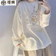 漫佩 新款圓領(lǐng)長袖T恤女學(xué)生韓版寬松白色上衣中長款薄款打底衫上衣服 #beatific綿羊天使【款】 L 【建議106斤-120斤】