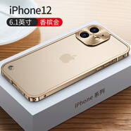 興百興 iPhone12金屬邊框手機(jī)殼蘋(píng)果12pro max全包鏡頭防摔保護(hù)套十二簡(jiǎn)約男女款輕奢外殼 12-香檳金(薄邊框)磨砂半透明背板