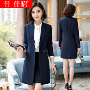 佳昭 中長(zhǎng)款小西裝女外套職業(yè)裝女裝春秋新款時(shí)尚經(jīng)理正裝西服休閑總裁通勤面試工作服 藏藍(lán)色風(fēng)衣單件 4XL