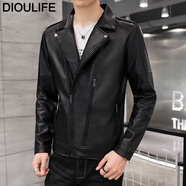 DIOULIFE皮衣男春季男士工裝夾克PU皮上衣外套百搭男生春春季機(jī)車皮夾衣服 819黑色 3XL