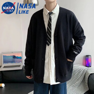 NASALIKE開(kāi)衫毛衣外套男夏季新款潮牌寬松痞帥針織衫韓版潮流百搭休閑上衣 淘惑K30黑色 2XL