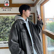 AEMAPE春秋牛仔外套男港風(fēng)復古牛仔外套男寬松百搭水洗牛仔夾克上衣外套 灰色 2XL