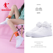 喬丹（QIAODAN）女鞋板鞋高幫運動鞋2025皮面防水百搭潮輕便空軍一號學(xué)生休閑鞋 白色/小白鞋-507 35