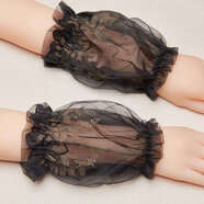 羽絨服套袖女2雙成人兒童袖套蕾絲透明服套袖女工作防臟辦公短款冬季防水 黑色2號花型隨機 2雙裝下單后顏色留言客服