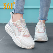 361°女鞋運動(dòng)鞋女2026年春季361度網(wǎng)面透氣女士休閑跑步鞋老爹鞋子女 羽毛白/淺漿紫 35
