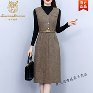 鹿王戀雪高端保暖加厚內(nèi)搭打底衫女長(zhǎng)袖裙子女秋冬季羊毛呢背心裙兩件套裝 毛衣配咖色裙 M