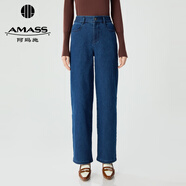 阿瑪施（AMASS）女裝高腰直筒水洗休閑牛仔長褲女5100588 牛仔加絨 XL (5碼)
