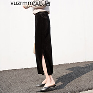 vuzrmm輕奢春秋復(fù)古女裝金絲絨半身裙開叉直筒百搭包臀裙中長(zhǎng)款一步裙 黑色春秋款側(cè)開叉 裙長(zhǎng)90厘米 XL