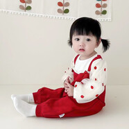 嬰兒衣服春秋裝女寶寶棉質(zhì)外出連體衣哈衣百天女童長(cháng)袖周歲紅禮服 紅色【春秋裝】 80cm 適合7-10月左右