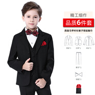 云凝裳兒童西服套裝小西裝男童西裝花童禮服韓版中大童主持人西裝男孩鋼琴演出服春秋 黑西服6件套：外套+馬甲+褲子+白襯衫+領結+胸巾 150