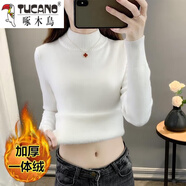啄木鳥加絨毛衣女 秋冬加絨毛衣女加厚一體絨內(nèi)搭大尺碼半高領(lǐng)套頭打底 白色【一體絨】 加厚 L 建議(105-120斤)