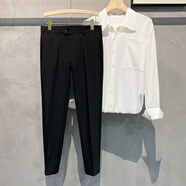 帛米圖（BOMITU）墜感小西褲男九分褲子韓版潮流修.身小腳休閑褲潮牌直筒西裝褲百 黑色 30