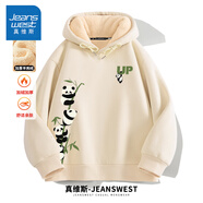 真維斯（Jeanswest） 衛(wèi)衣男秋冬季青少年寬松潮流美式痞帥連帽外套情侶休閑百搭上衣 【加絨】淺米(步步高升胸標(biāo)_大右下標(biāo)) 3XL (體重180-205斤左右)