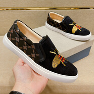 卓佐酷奇男鞋一腳蹬豆豆鞋男懶人鞋頭層牛皮磨砂皮軟底套腳休閑皮鞋 黑色小蜜蜂 38