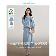 茵曼（INMAN）100%新疆棉法式重工立體繡花襯衫2025春季女裝新款寬松顯瘦上衣 霧霾藍長(cháng)袖襯衫 S