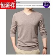 恒源祥品牌純色羊毛男士V領(lǐng)長(cháng)袖T恤薄款針織衫春秋季中年舒適毛衣打底衫 HYX--薄V 領(lǐng) 駝色 M 165(建議100-120斤)