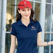 Mirza Mirror棉短袖t恤女2025夏季新款女裝翻領(lǐng)保羅運動休閑polo衫上衣潮 寶藍(lán) 2XL (106-115斤可參考)