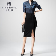 音舒雅女士韓版短袖襯衣套裝時(shí)尚通勤夏季新款襯衫職業(yè)套裙氣質(zhì)商務(wù)洋氣正裝工作服職業(yè)裝ol 短袖襯衫+黑色半裙 S