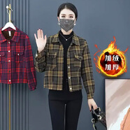 憶靈加絨格子襯衫短外套女2025秋冬新款寬松顯瘦洋氣質小個子加厚上衣 棕格加絨款 2XL【100-110斤】