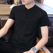 回圖短袖t恤男夏季男裝休閑送禮物服飾5折起復古高端涼感寬松衣服夏裝 短袖9810黑色 XL
