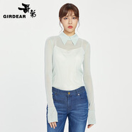 哥弟（GIRDEAR）女裝長袖尖領(lǐng)金銀絲打底襯衫上衣女1300588 綠 S (2碼)