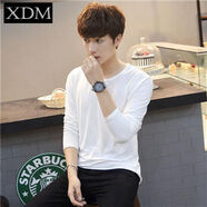 熊迪明夏季薄款冰絲長(cháng)袖t恤男夏天速干衣服純色百搭春秋打底衫秋衣上衣 白色 S 70-80斤