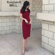 RUIQIUER小個子露背連衣裙女夏季新款女裝中長款修身顯瘦氣質(zhì)性感包臀裙子 紅色 L