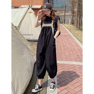 凡摩喬休閑連體褲女春夏薄款九分哈倫褲新款女裝工裝連身衣背帶套裝 上衣+背帶褲 M
