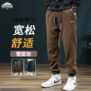 頂峰保羅（Dingfengbaoluo）美式燈芯絨休閑褲男秋季束腳衛褲潮流舒適雪尼爾K901咖啡M