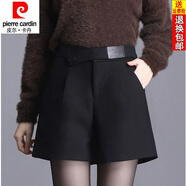 皮爾卡丹（pierre cardin）24年新款毛呢短褲女秋冬新款松緊高腰顯瘦百搭a字直筒褲呢子外穿 黑色 毛呢款 【免燙不起球】 M 2尺腰 建議110-110