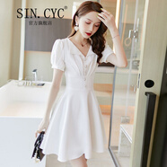 SIN.CYC連衣裙女夏短款夏季時(shí)尚韓版氣質(zhì)小個(gè)子仙女禮服裙子 白色 L