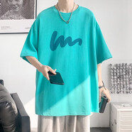 柏斐荻短袖T恤男夏天男士半袖衣服大學(xué)生休閑韓式半截袖T恤清涼休閑短袖 T127湖綠 M