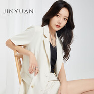 金苑短袖小西裝外套女2022夏季新款翻休閑時尚上衣韓版D222102 杏色 S