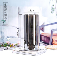 奇敬大號直筒高硼硅玻璃花瓶馬醉木富貴竹專用花瓶客廳酒店花瓶擺件 【口15×高35cm】電鍍煙灰色 玻璃花瓶（不含花）