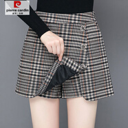皮爾卡丹（pierre cardin）格子短褲女秋冬毛呢裙褲不規(guī)則短裙外穿高腰顯瘦百搭A字裙半身裙 格子 L 105-115斤