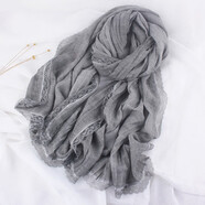 庭睿 圍巾女秋冬裝飾蕾絲花邊春秋純色棉麻絲巾韓版披肩外搭圍脖紗巾 淺灰色