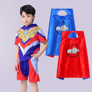 藍貝妮賽羅奧特曼衣服夏季超人服裝男童套裝小男孩夏裝兒童籃球服兩件套 特利迦+雙面披風(fēng) 110 碼建議身高100CM