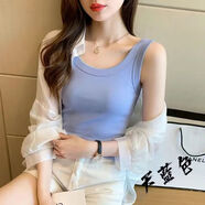 品詩歌人夏季吊帶背心女春夏秋季防走光內(nèi)搭修身外穿打底無袖上衣薄款 湖藍色背心 789吊帶 均碼 建議80-130斤）