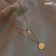 ACOSH雙面鈦鋼項鏈女韓國新款輕奢生日禮物小眾設(shè)計鎖骨鏈裝飾頸鏈 雙層圓牌項鏈