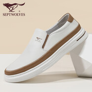 七匹狼男鞋秋季真皮休閑皮鞋透氣鞋子男百搭板鞋男套腳平底鞋商務(wù)豆豆鞋 白色 41 皮鞋碼