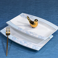 紅牡丹景德鎮家用碗碟套裝新中式陶瓷碗盤(pán)組合吃飯骨瓷米飯碗金邊碗筷 月光牡丹12英寸方魚(yú)盤(pán)2個(gè)