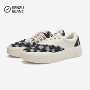 SENZU BEANSlant era仙豆男鞋夏季透氣休閑鞋流蘇防滑耐磨低幫SZB平板鞋潮 黑格流蘇-白 44