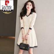 皮爾卡丹（pierre cardin）小個(gè)子秋冬新品羊毛針織修身套頭毛衣裙時(shí)尚別致羊毛連衣裙潮 米色 2XL