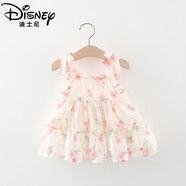 迪士尼（Disney）嬰兒女童夏季雪紡蛋糕連衣裙新款小寶寶洋氣童裝無袖吊帶公主裙子 粉色 牡丹 100