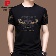 皮爾卡丹（pierre cardin）夏季寬松冰絲短袖t恤男休閑夏裝薄款圓領(lǐng)半袖體恤上衣男 318黑色短 袖 165/M推薦90-120斤