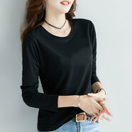 吻過(guò)新款純棉長(cháng)袖t恤女春秋季百搭青年學(xué)生上衣圓領(lǐng)修身內搭打底衫女 黑色 L