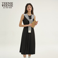 Teenie Weenie小熊春季學(xué)院風(fēng)中長(zhǎng)款連衣裙氣質(zhì)黑色收腰百褶裙子女 黑色 S (160)
