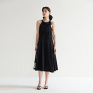 獨束微胖MM大碼女裝法式氣質(zhì)感高腰顯瘦A擺掛脖吊帶連衣裙 黑天鵝連衣裙 XL (尺碼：3) 拍前和客服確認尺碼